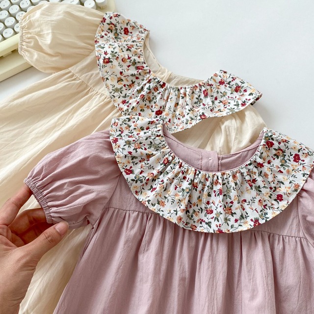 【BABY】フラワーフリル襟小花柄半袖ロンパース - 10