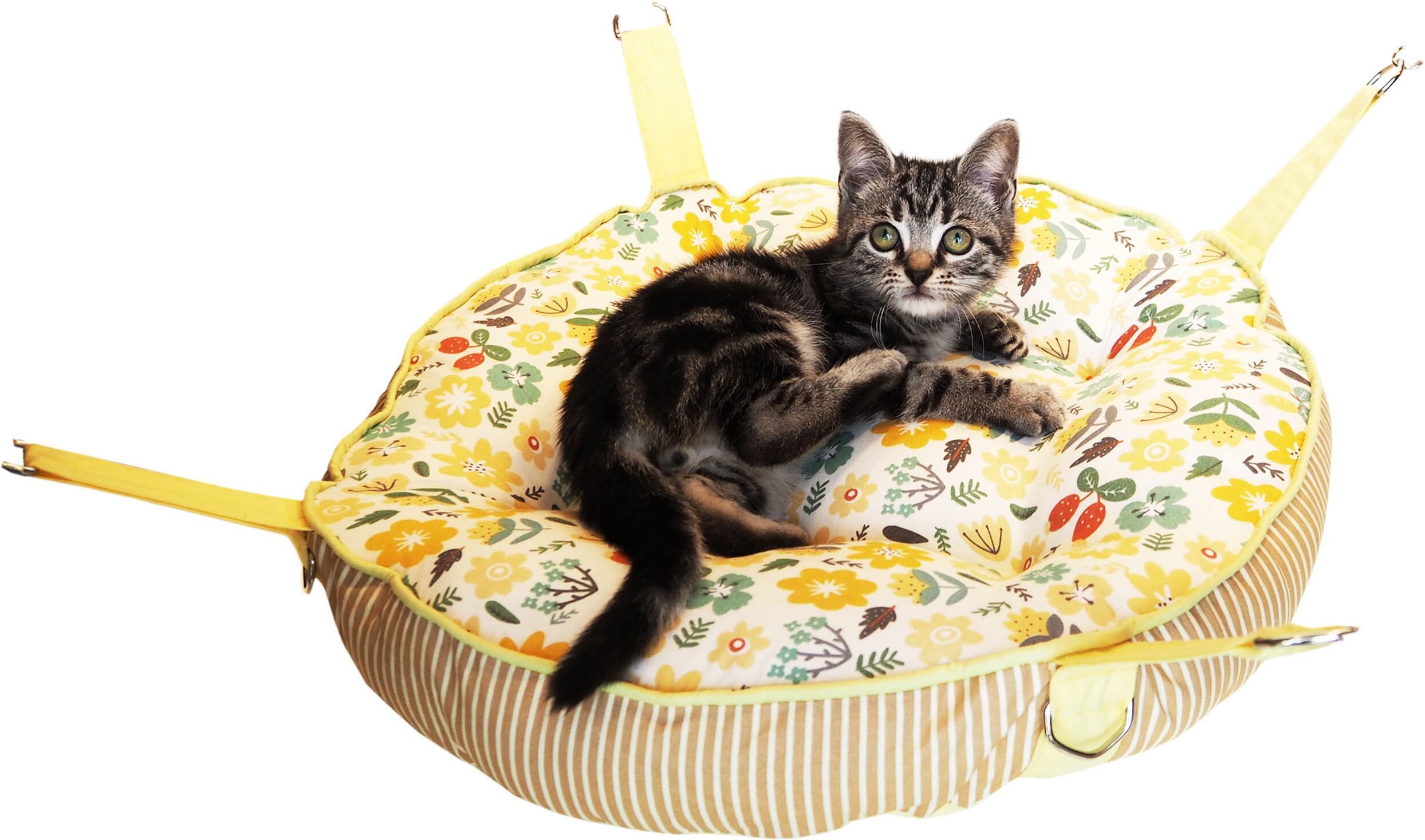 【猫ちゃん用】まぁるい猫のハンモック　花柄　ピンク/イエロー