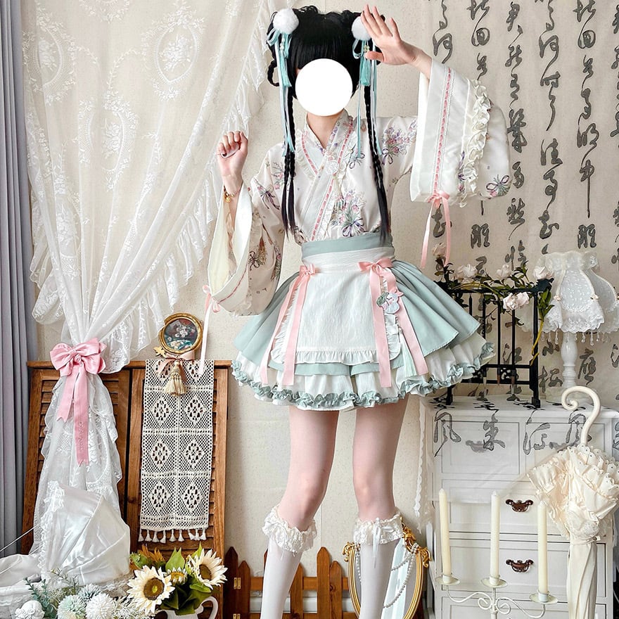 SEASONZ 長袖トップス スカート エプロン リボン フリル 花柄 3点