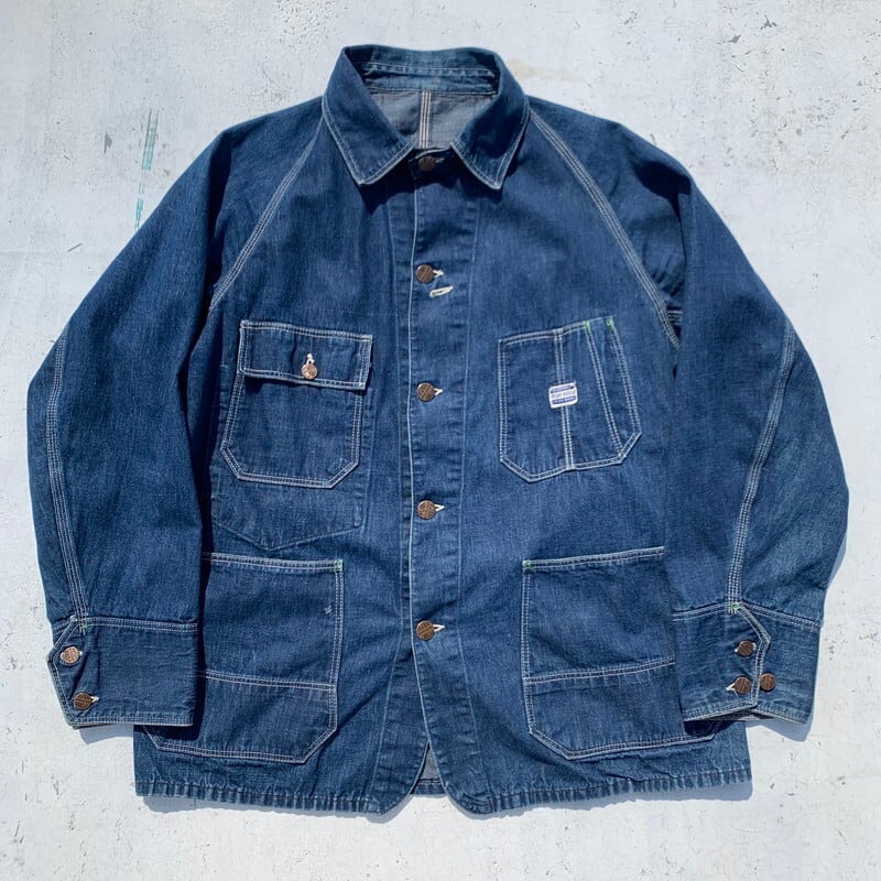 30's 40's POWR HOUSE パワーハウス デニムカバーオール スペシャル 台襟 デカボタン CHORE JACKET レイルード 濃紺 ミントコンディション MONTGOMERY WARD ストアブランド 大戦 40位 希少 ヴィンテージ BA-815 RM1184H