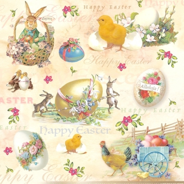 【Maki】バラ売り2枚 ランチサイズ ペーパーナプキン Happy Easter Animals クリーム