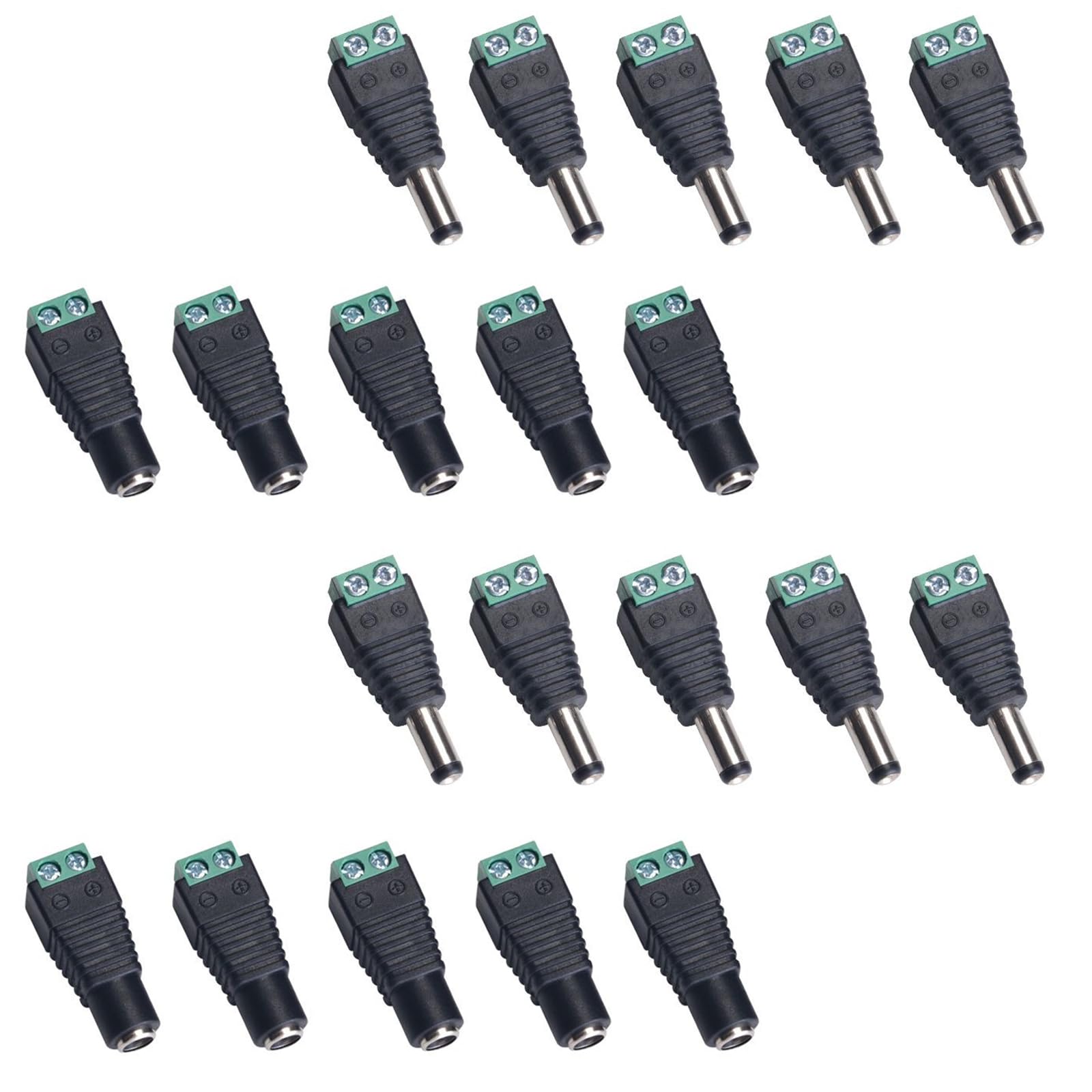【努力特価】サムコス 5.5mm x 2.1mm DC 12V電源アダプタクイックコネクタ ネジ端子アダプタ CCTVカメラとLEDテープライト用DCジャック変換プラグ 20個セット (10メス + 10オス)