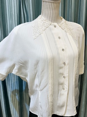 40's vintage white lace rayon blouse