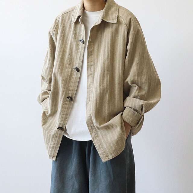 MRBOXX全2色ストライプ柄コーデュロイ長袖シャツ