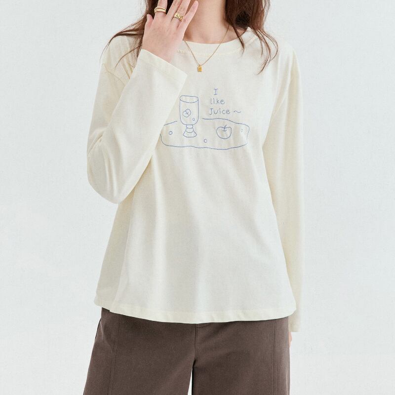 ワンポイント刺繍ドロップショルダーTシャツ M2585