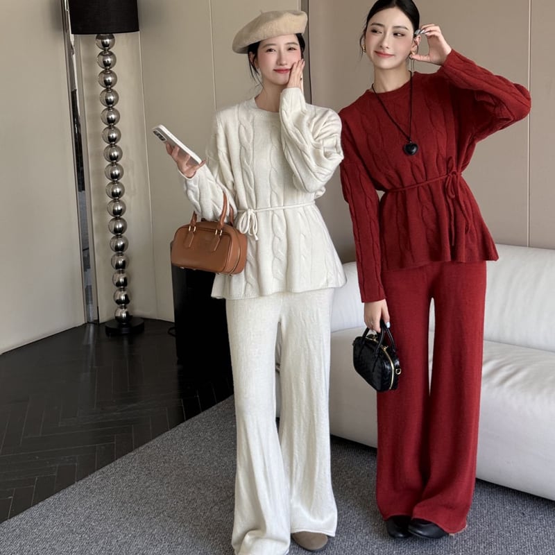 【set】丸首セーター×パンツセット Q6524