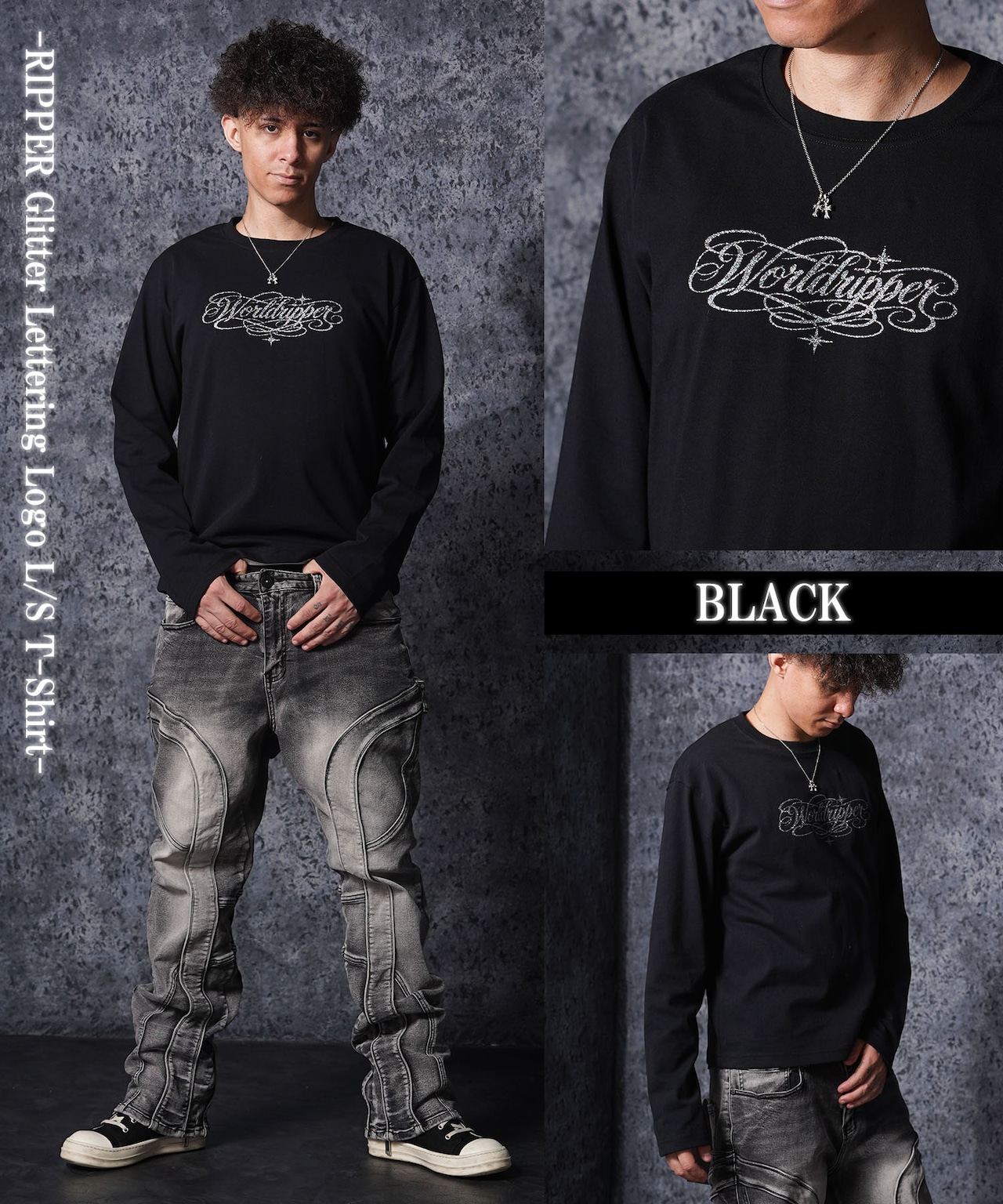 ◆ラメ加工 レタリングロゴ L/S Tee◆rp-26102
