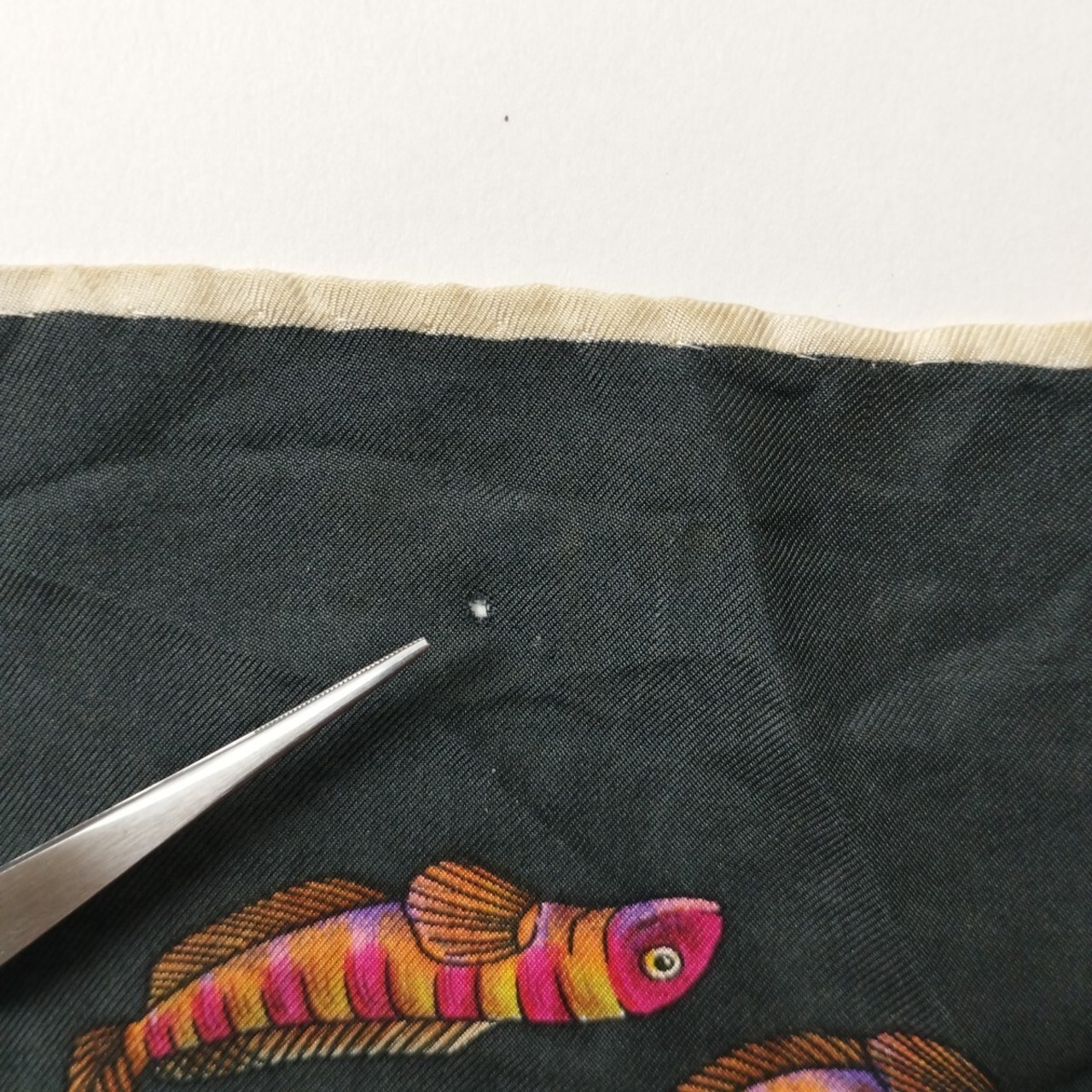 魚　プリント　スカーフ　オールド　