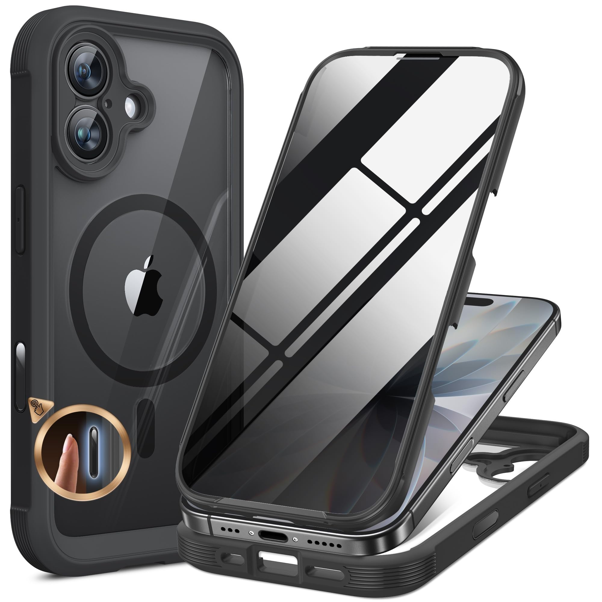 Miracase iPhone17 ケース 覗き見防止 あいふおん17 用 スマホケース 9H 強化ガラス 全身バンパー保護ケース マグセーフ対応
