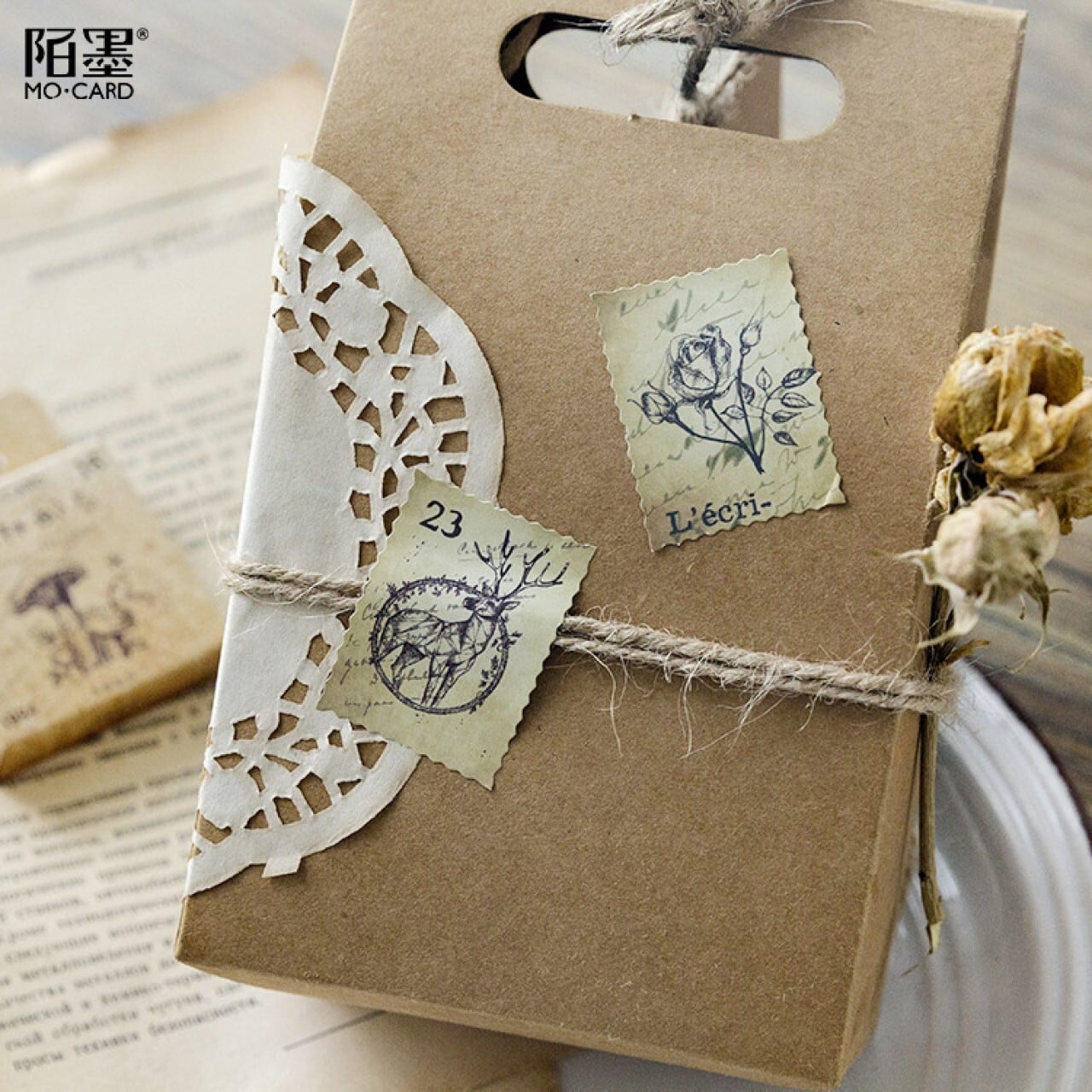 動物 切手モチーフ シール ステッカー 46枚入 蝶 きのこ 鹿 うさぎ