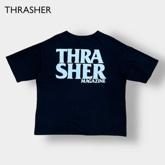 【THRASHER】バックプリント ワンポイント ロゴ ポケットTシャツ ポケt プリント L クルーネック スラッシャー スケボー 半袖 US古着