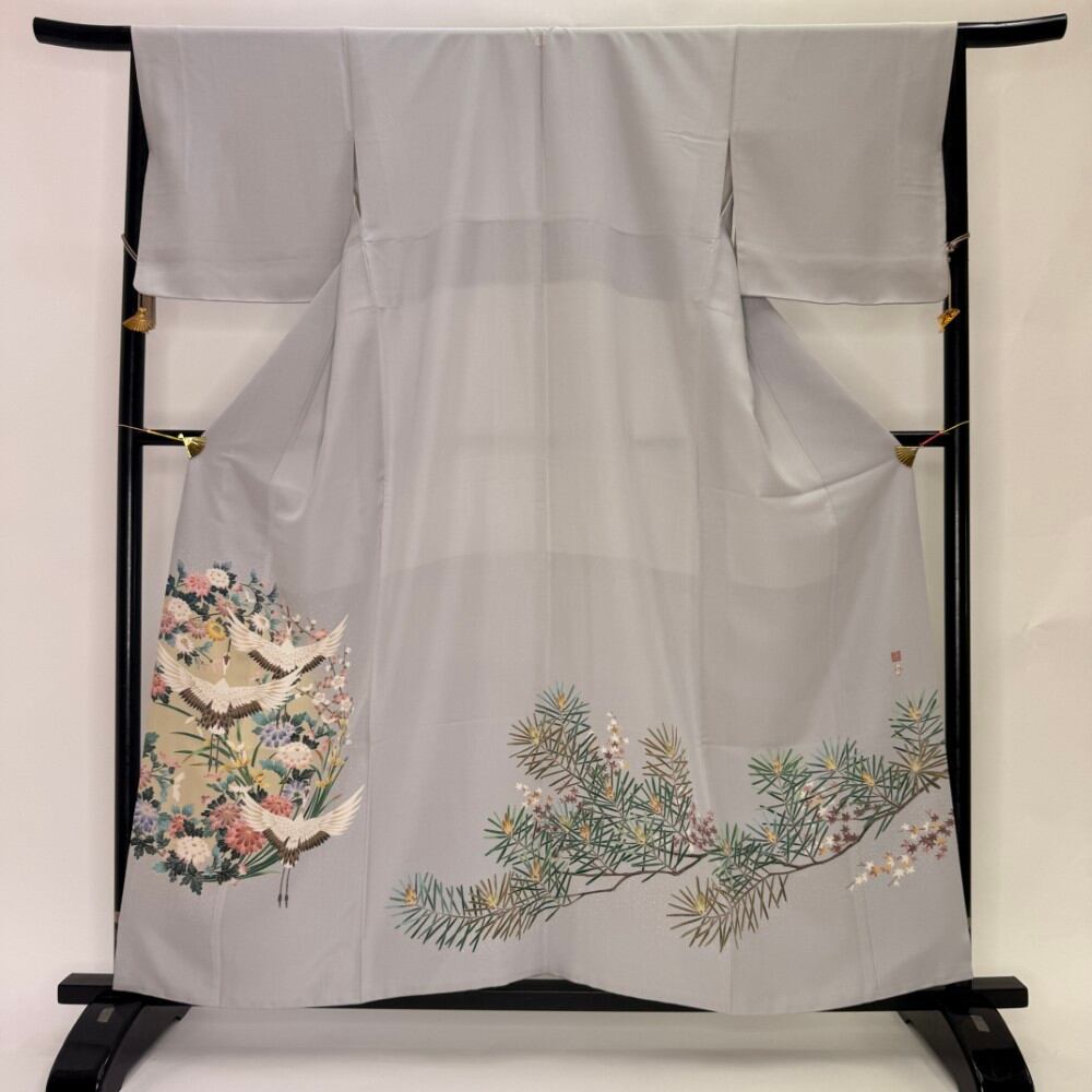 色留袖 結婚式 紋付 リサイクル着物 正絹 裄66cm M size リメイク 中古 礼装 リユース 6406
