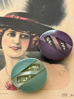 28mm Japanese ヴィンテージ ボタン グリーン/パープル シェル 樹脂ボタン 昭和レトロ アクセサリーパーツ 装飾材 カルトナージュ