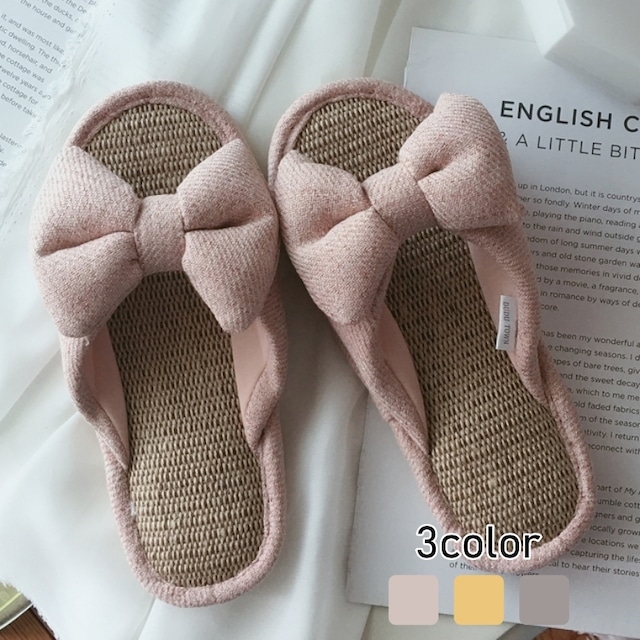 【3color】big ribbon decoration room slippers p964