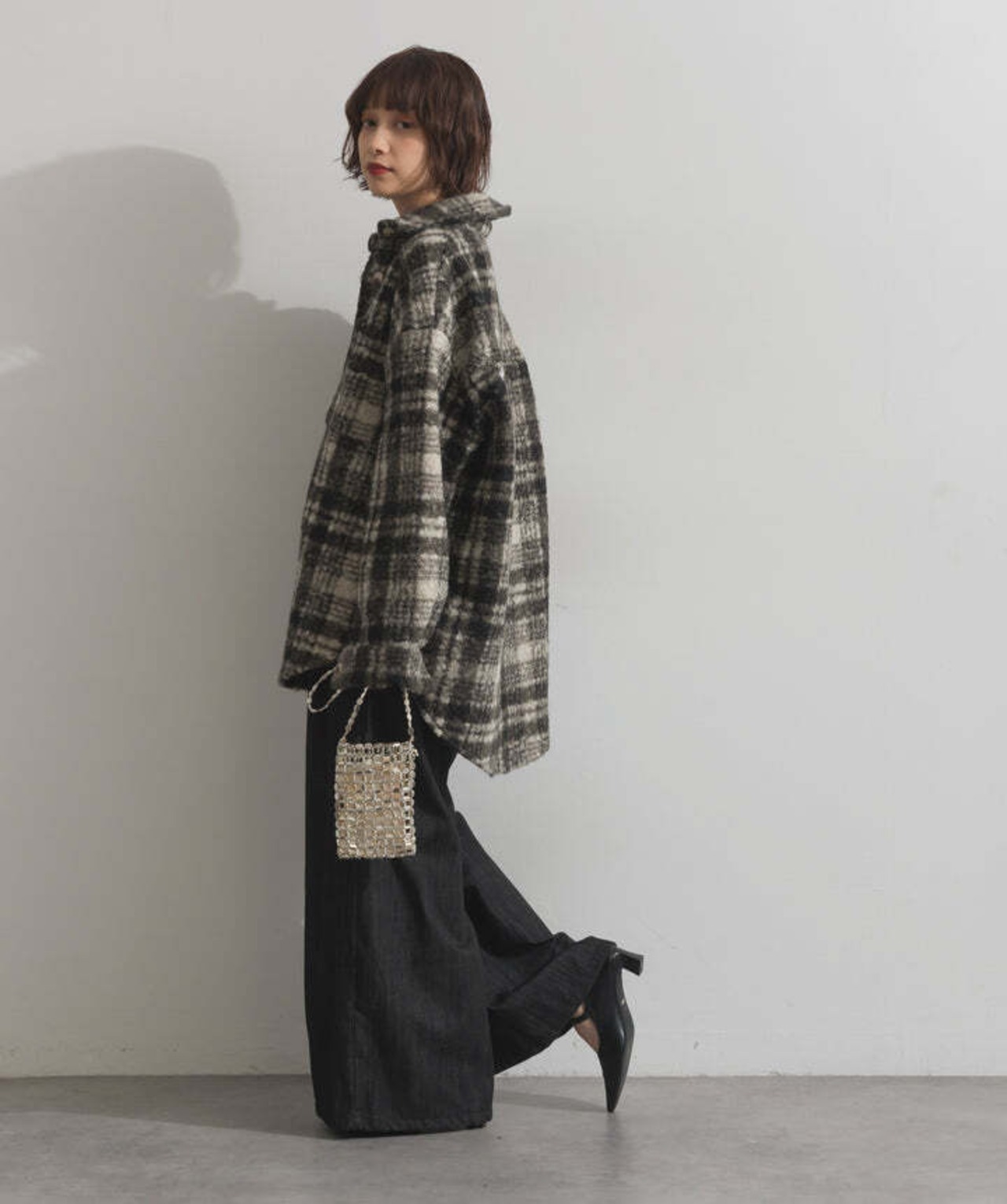 HD2510027 起毛チェックCPOシャツジャケット black