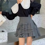 High-Waist Pleated Skirt | Bow Accent, Asymmetrical Design (ME236)