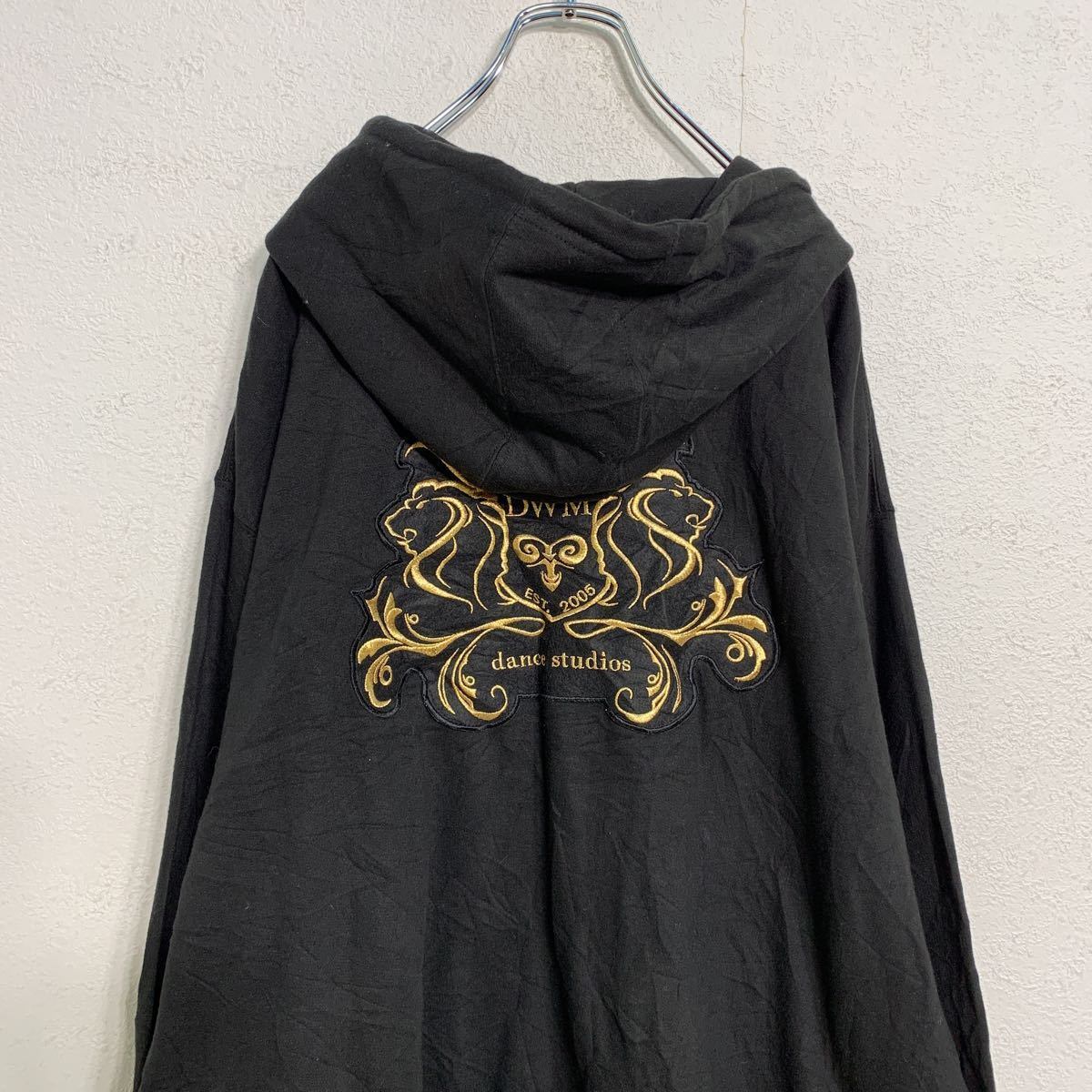 ジップアップ スウェット パーカー 2XL〜 ブラック ゴールド 刺繍
