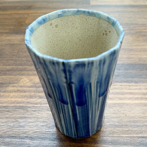 波佐見焼　12面取ビアカップ　刷毛十草 1-105