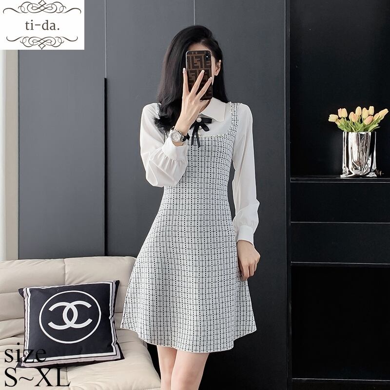 No 2643 韓国ワンピース きれいめワンピース 大人可愛いワンピース フレアワンピース フェミニンワンピース パーティードレス チェック柄 レディース Ti Da 韓国ワンピース専門店