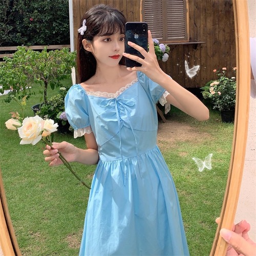 ✞ ブルーレーススカート きれいめ☆ スウィート フラワーデザイン スクウェア ✞ゴスロリ SM ミリ 甘ロリ クラロリ 和ロリ エレガント 黒ロリ 姫ロリ 華ロリ BB-BB4451687