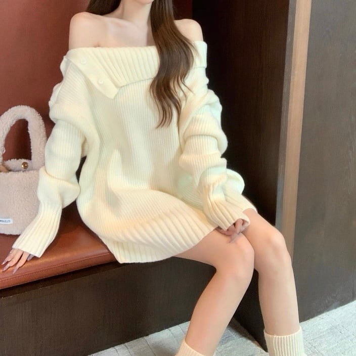 【ゆるっと可愛い抜け感シルエット】スウィートオフショルニット C261