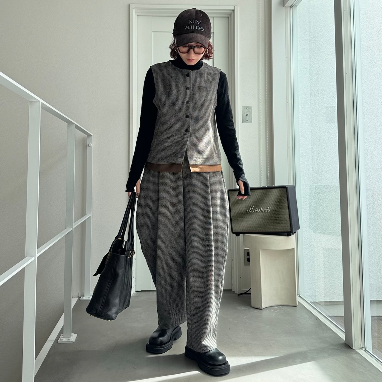 MIXツイードノースリvest/ブラウン