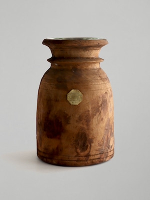 インドのヴィンテージ ポット / Vintage Wooden Pot W/Glass Cylinder