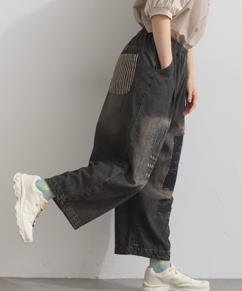 D262121 パッチワーク風ダメージデニムパンツ / Patchwork Style