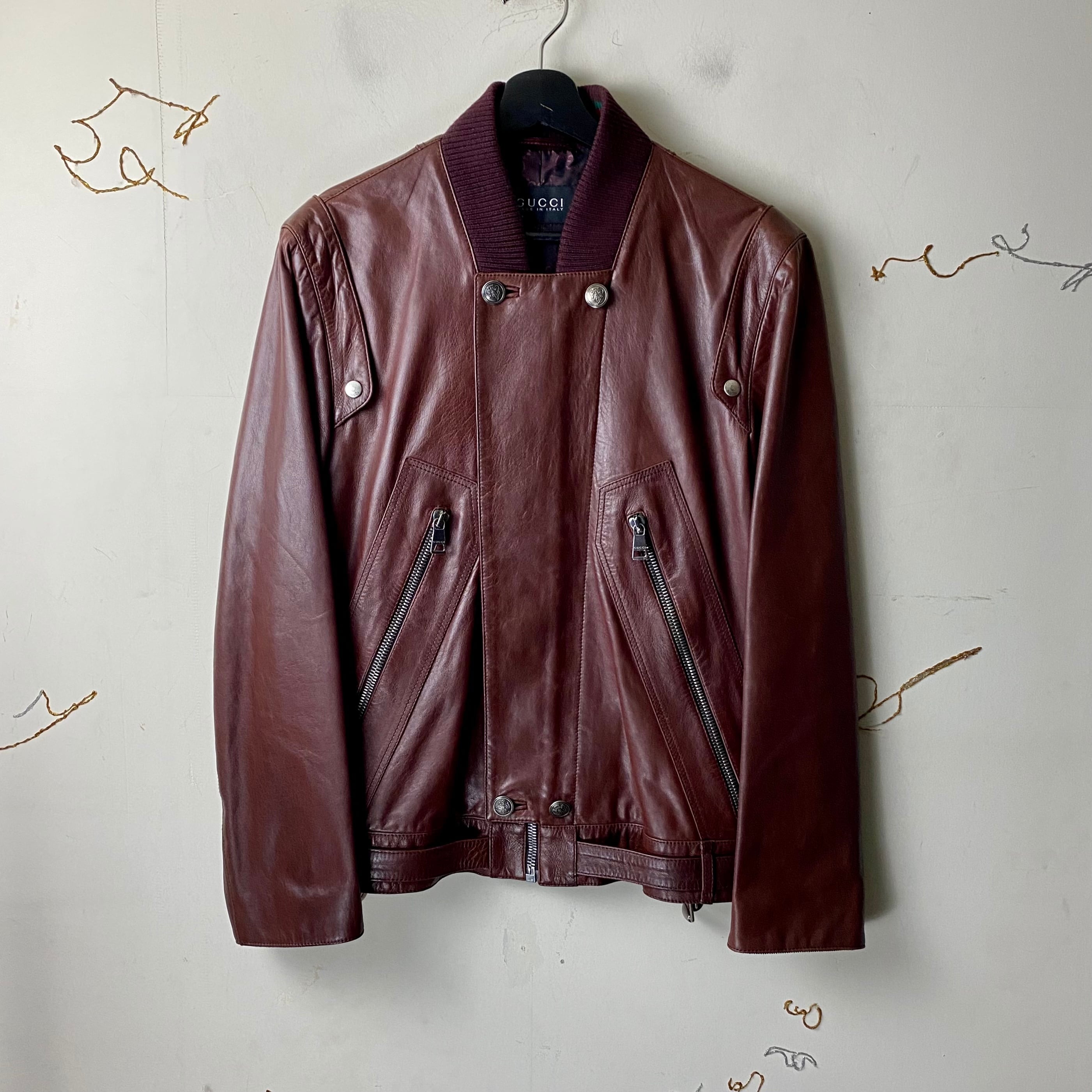 GUCCI wine red color leather jacket with sherry line rib GUCCI wine red color leather jacket with sherry line rib