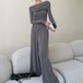 【2点セッワンショルデザイントップス+ワイドレッグパンツ ・23152