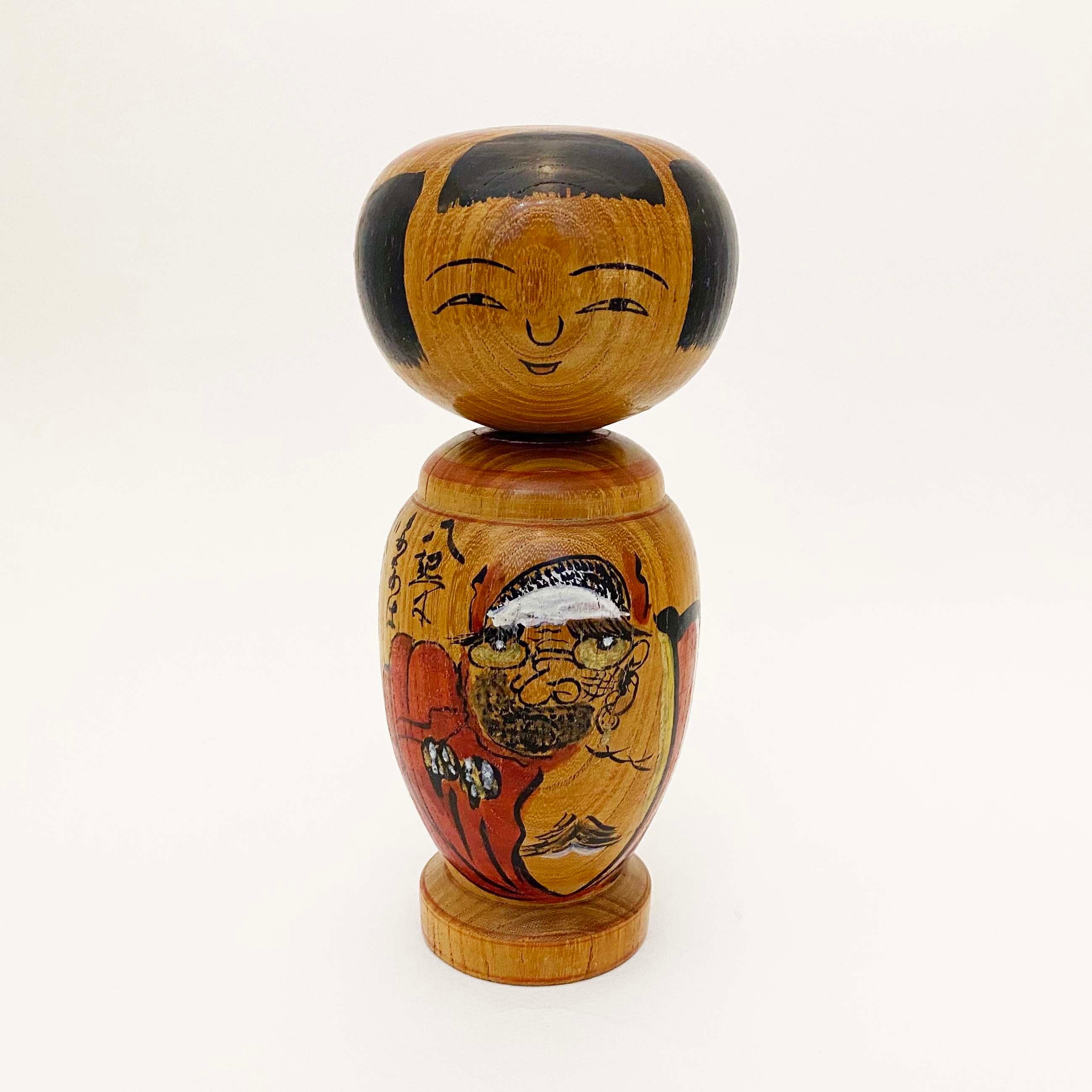 だるま柄こけし（木地山系 / 小椋久太郎工人）えんじゅ材18cm