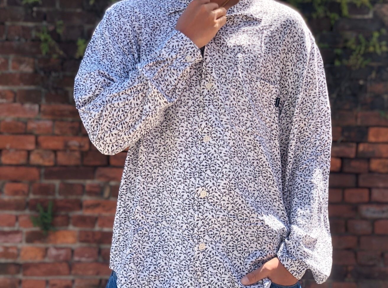 Supreme 19SS VINES RAYON SHIRT WHITE BLACK LARGE 62.5JD5790 