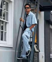【#Re:room】STRIPE DENIM SHORT LENGTH SHIRTS［RES103］