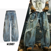 ストリート ダメージ加工 デニムパンツ P348