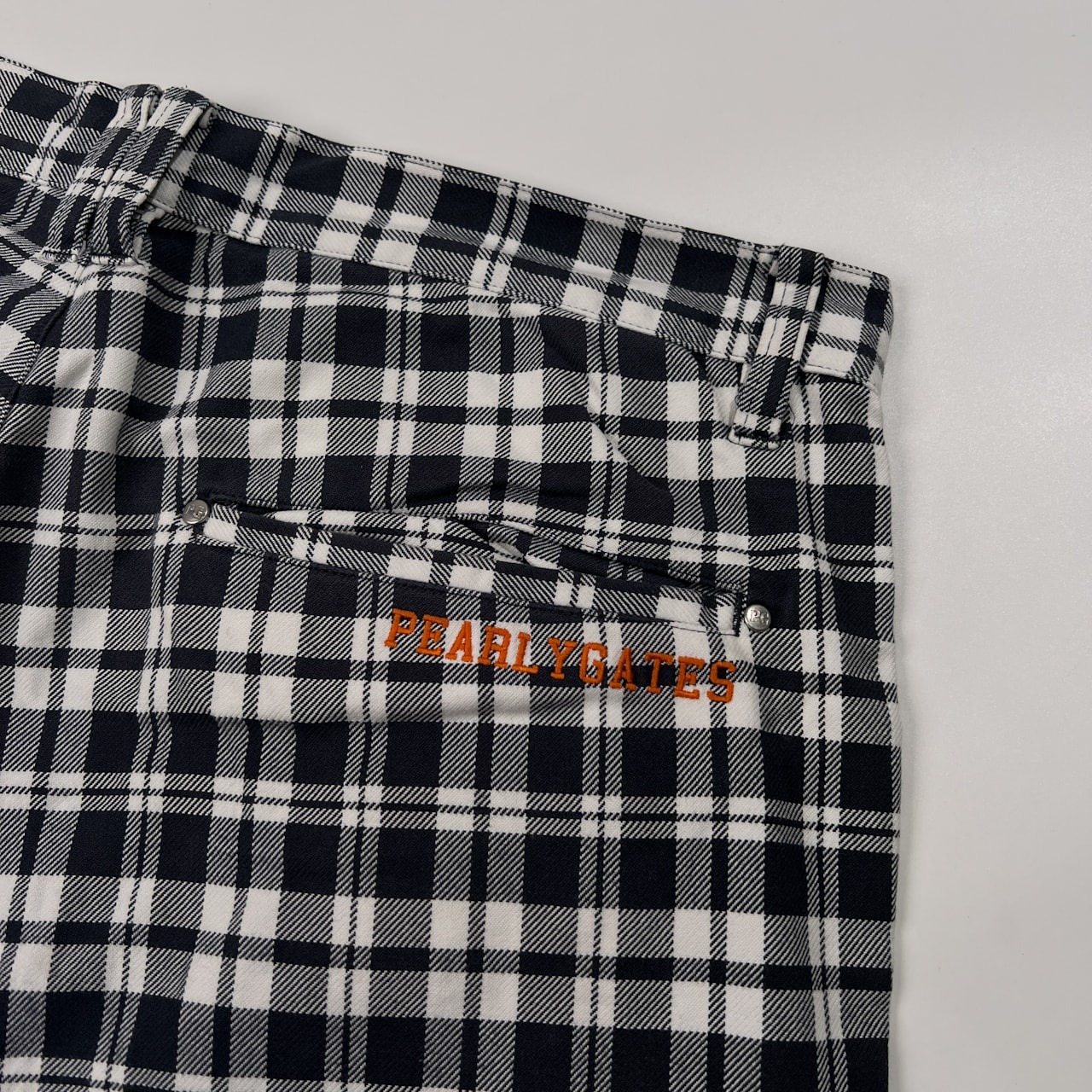 PEARLY GATES パーリーゲイツ チェック柄 ストレッチ コットン パンツ サイズ 7 /メンズ/ゴルフ/ホワイト×ネイビー系