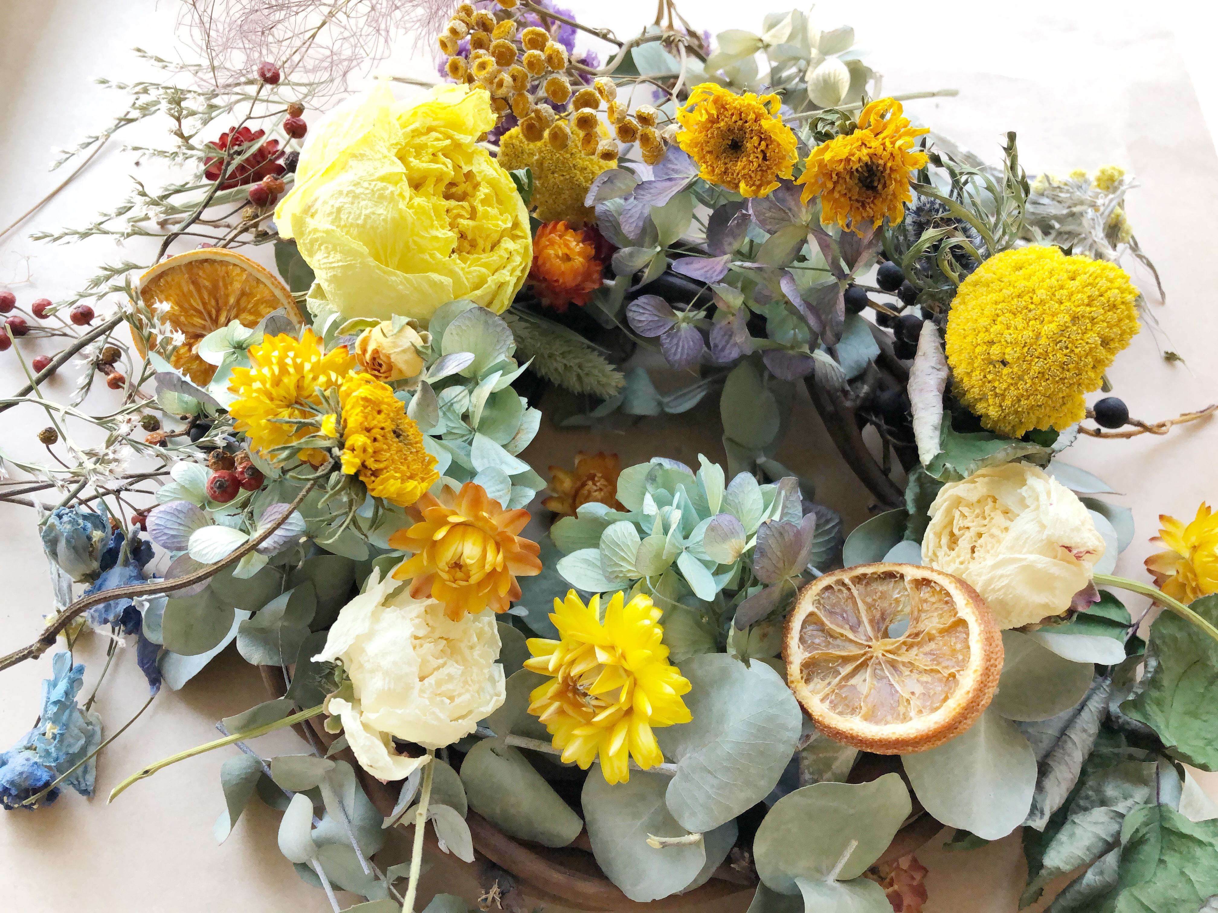 手作りキット ドライフラワーリース 黄色系 Naturalcalm