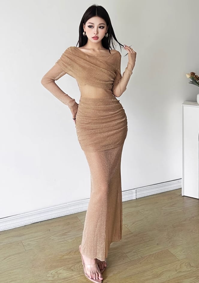 即納 キラキラ マーメイドドレス 半袖 スパンコール レースリボン