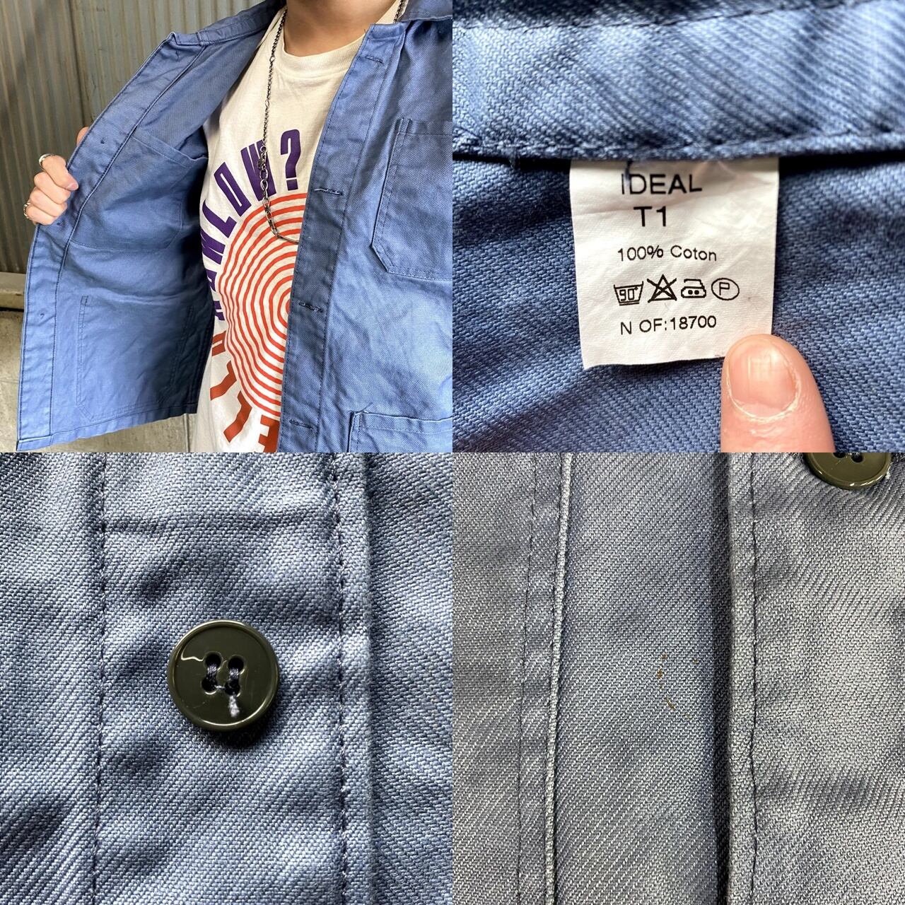 ブルーグレー コットンツイル ユーロワークジャケット メンズM相当