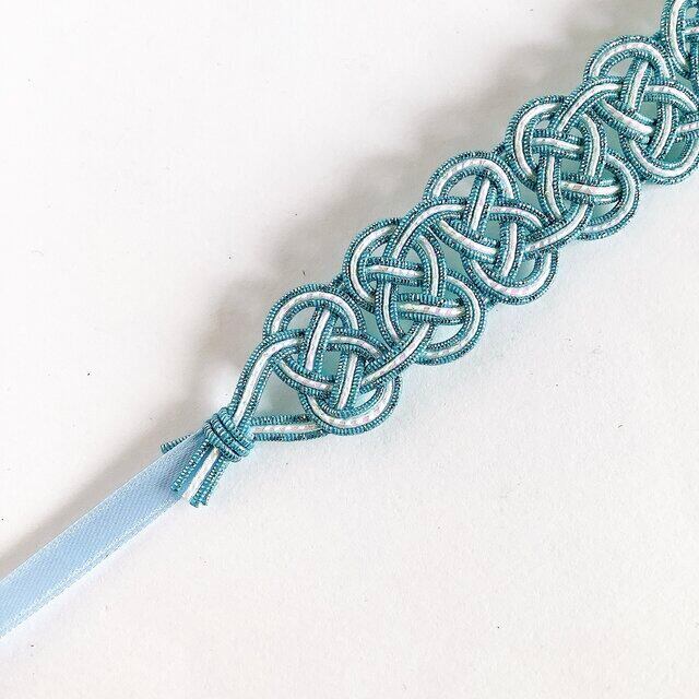 aibo 首輪 水引製【しましまブルー】ヘアバンド アイボ 水色 パステル