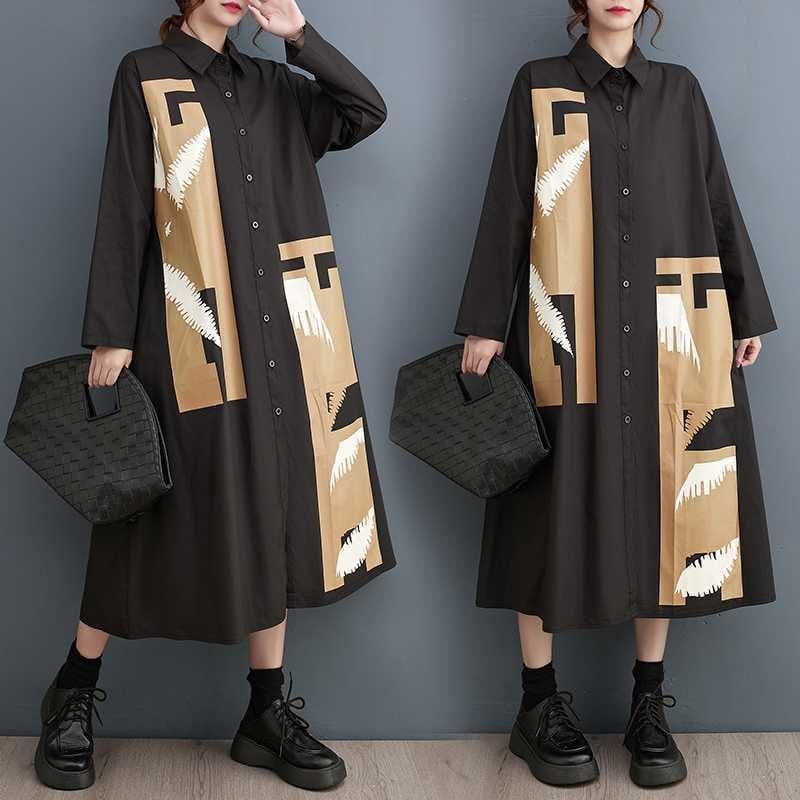 ASYMMETRIC PATCHED A-LINE MIDI SHIRT DRESS 1color M-15698