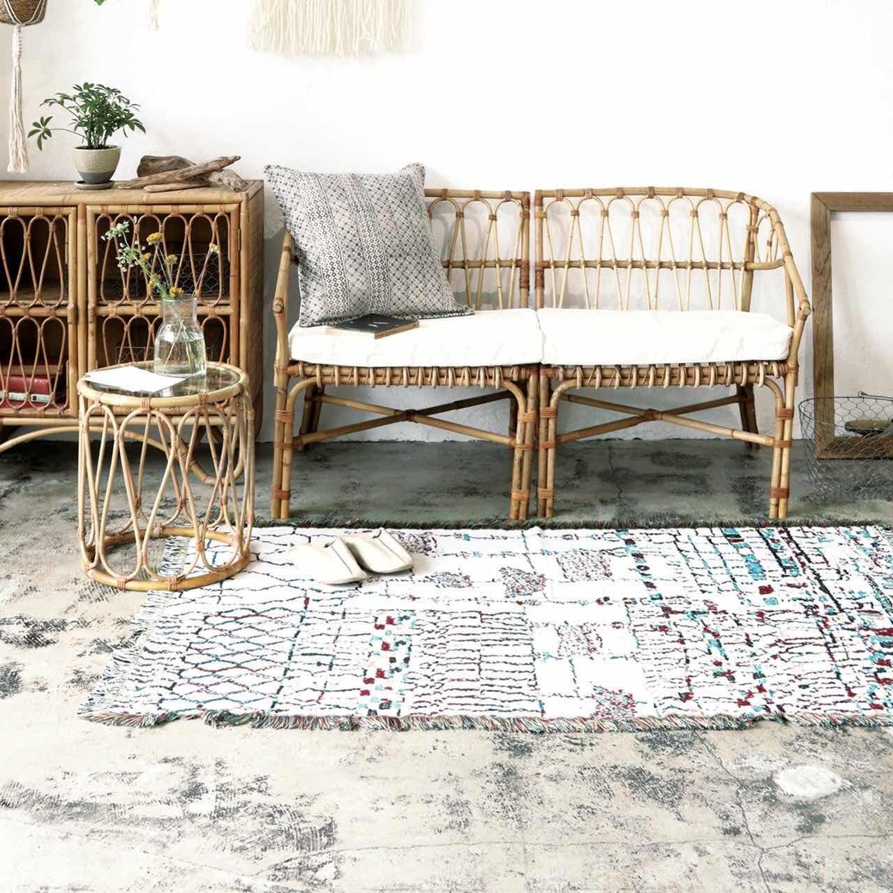 【 完売 】boho ブランケット 《 マルチ 》 収納バッグつき|スローケット 敷物 ピクニック インテリア 掛け布 ベッドカバー ホワイト