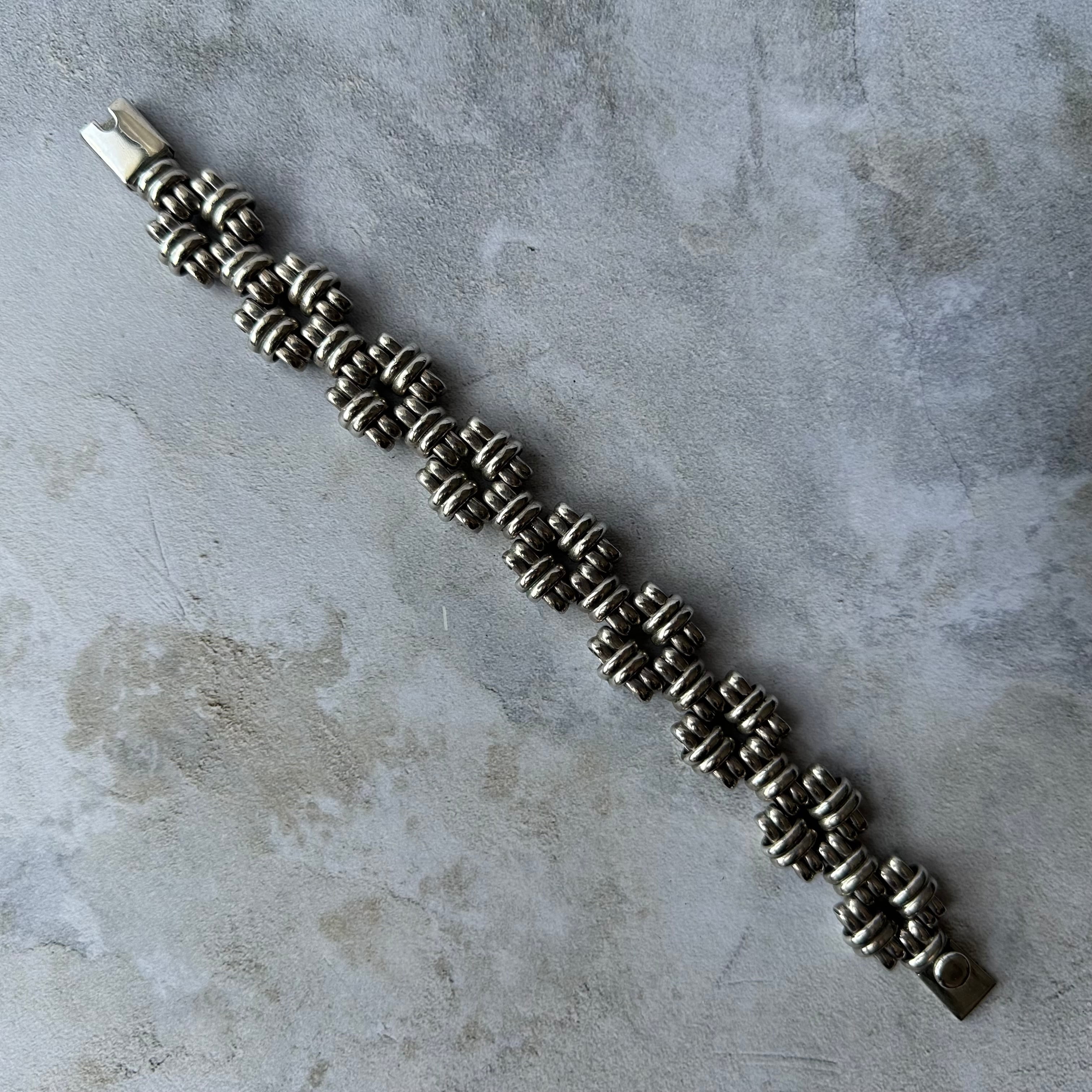 Vintage Heavy Square Chain Bracelet Silver925 Made in Mexico