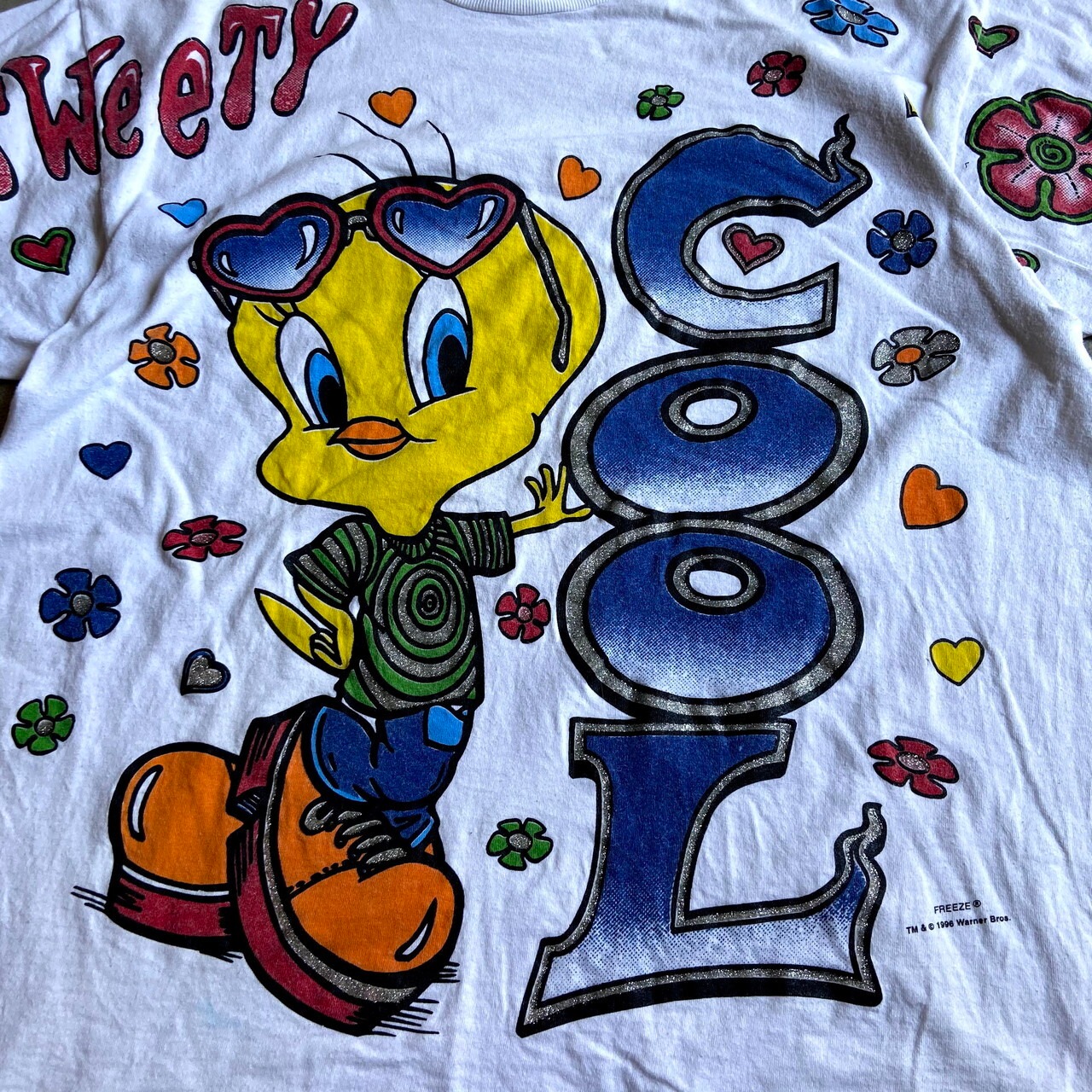 90年代 USA製 ルーニーテューンズ トゥイーティー フラワー柄 オーバー 