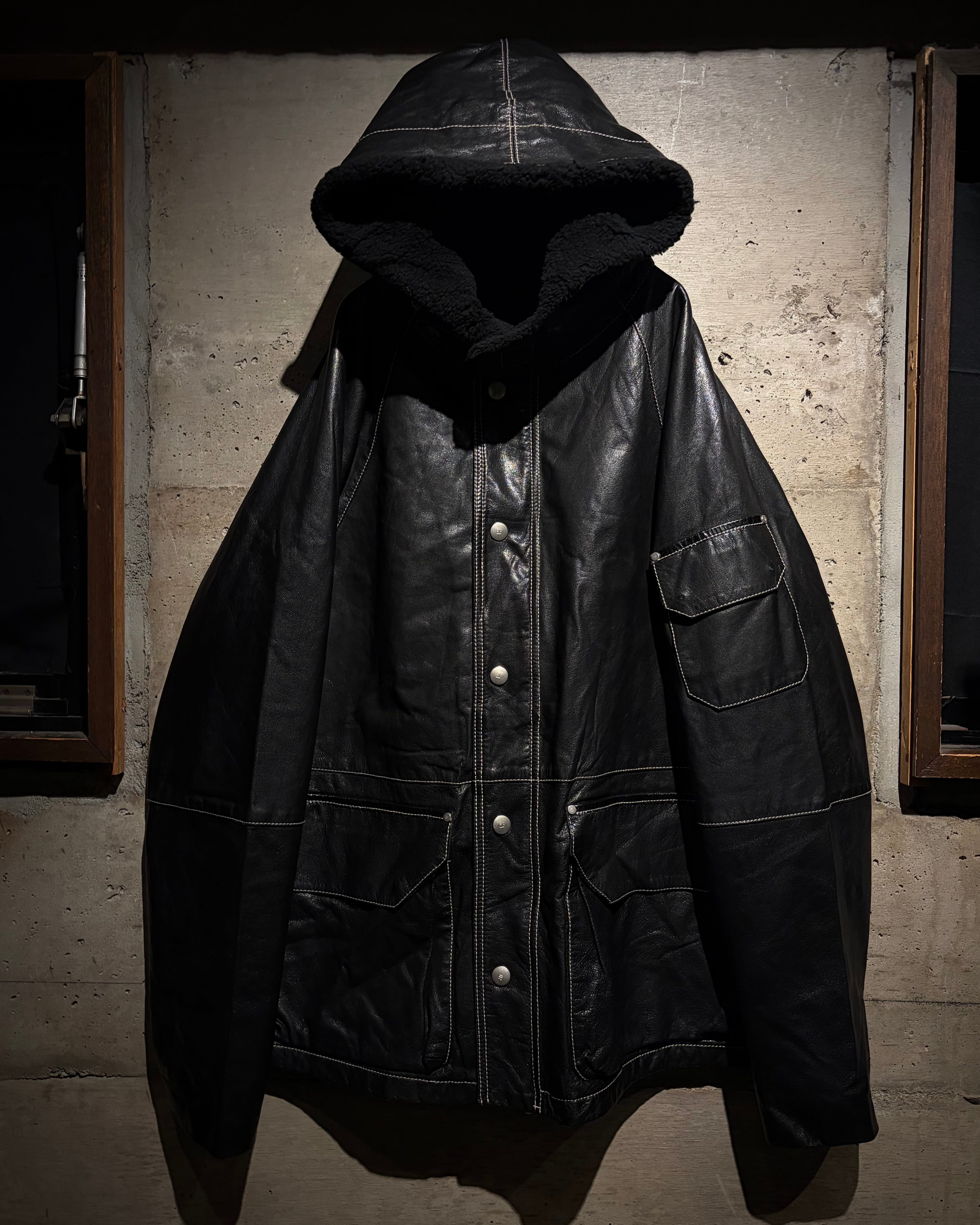 Caka】“BELFE” Vintage Loose Hooded Leather Jacket | Caka(カカ