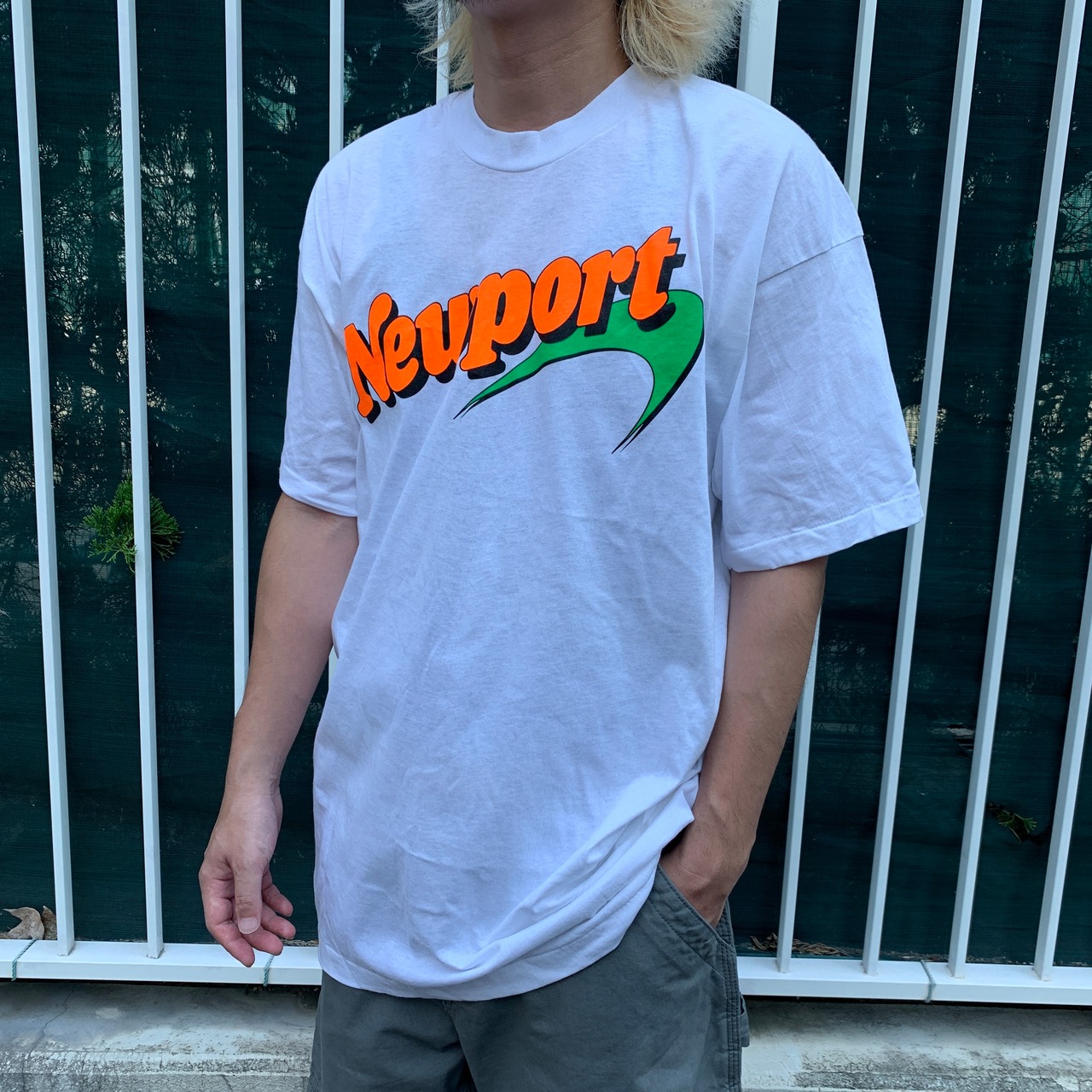 80s Newport ニューポート タバコ銘柄 プリントTシャツ 白 XL