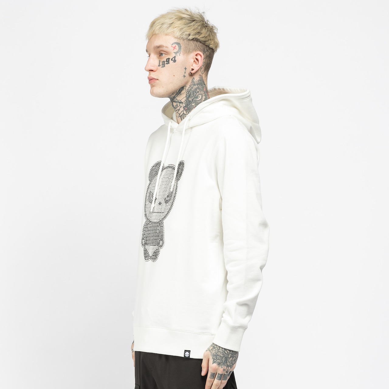 【HIPANDA ハイパンダ】メンズ ラインストーン フーディー スウェット MEN'S RHINESTONE BASIC LOGO HOODIE SWEAT SHIRT / WHITE・BLACK