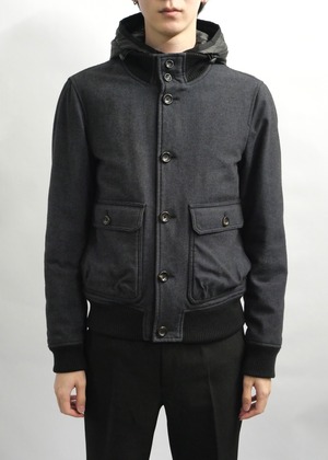 "ARMANI COLLEZIONI" buttom up nylon hooded short jacket