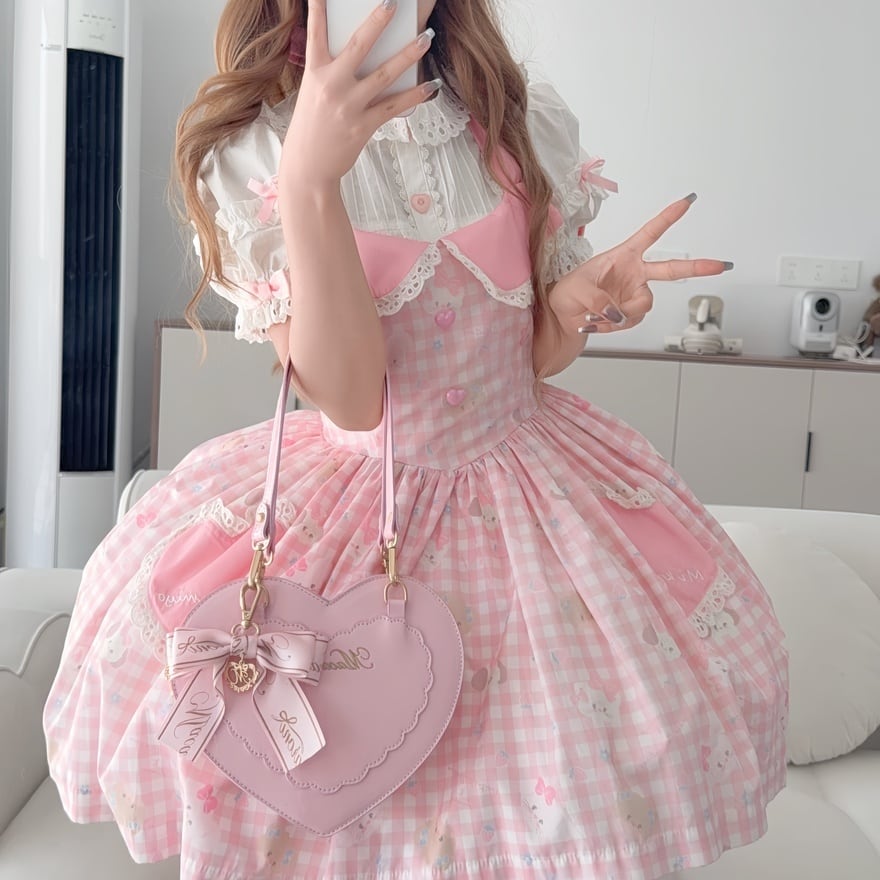 ロリータファッション ガーリーハートショルダーバッグ リボンチャーム