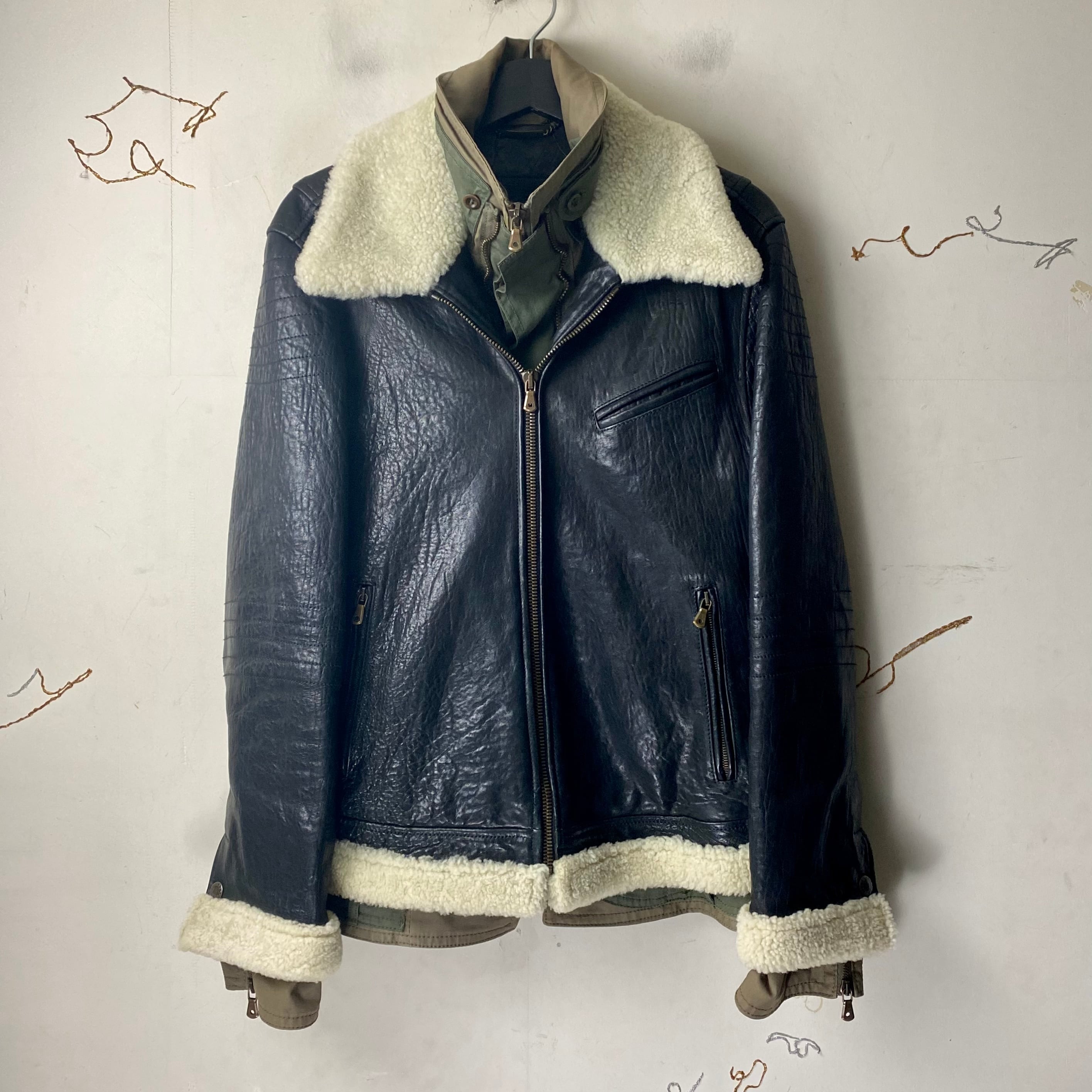 archive 2005AW DOLCE&GABBANA layered mouton riders jacket | NOIR