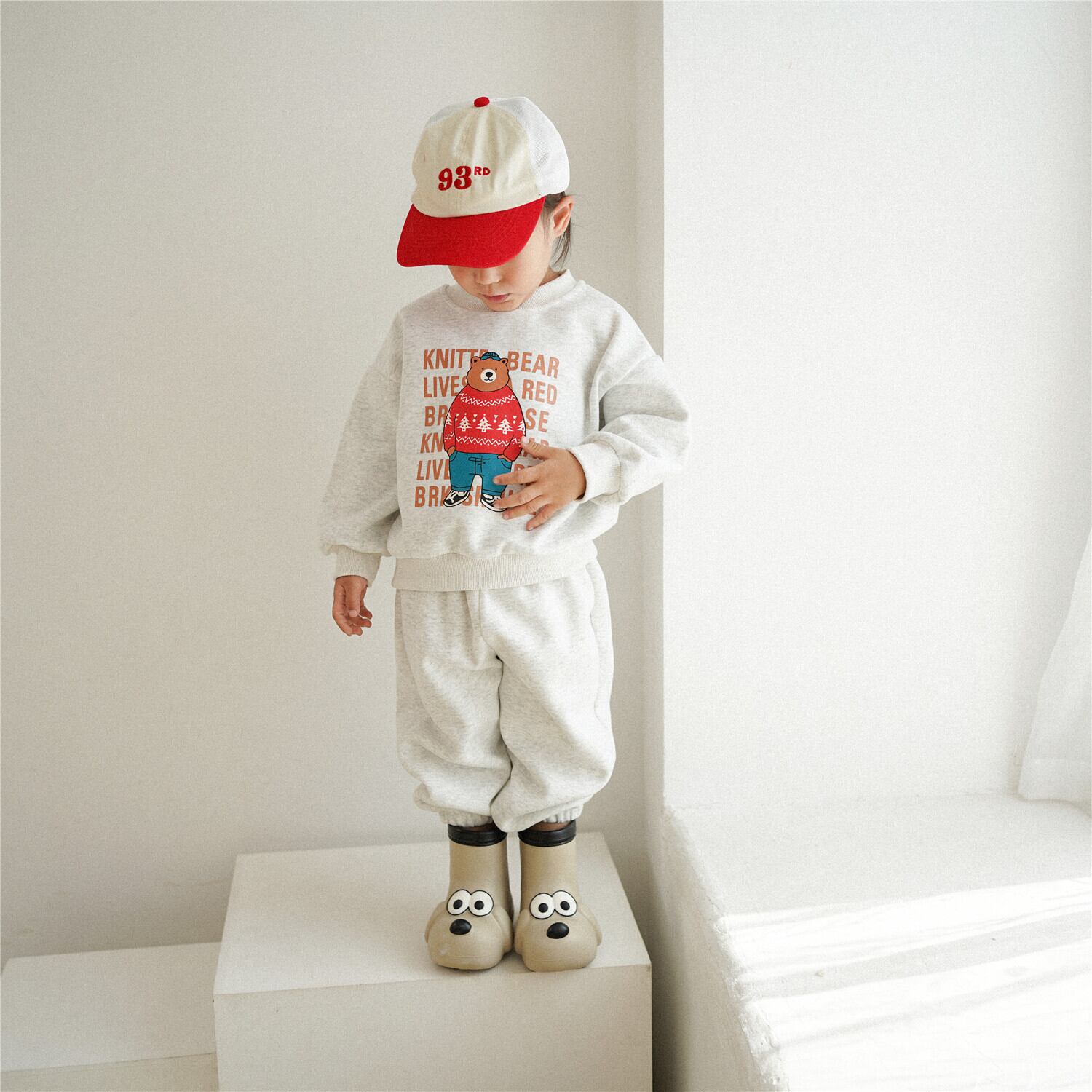 【KID】英字ベア長袖セットアップ